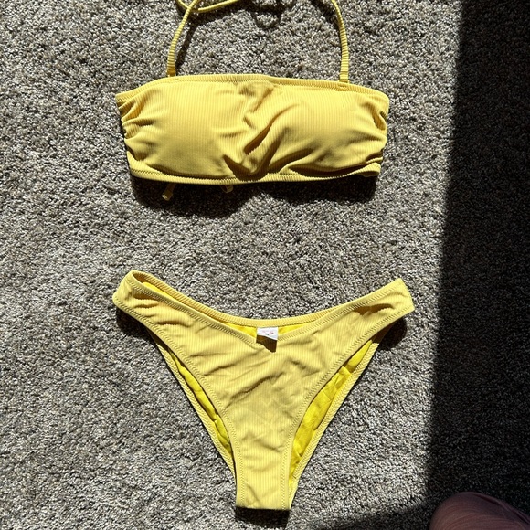 SHEKINI 2 Piece Swimsuit Ribbed Lace up Bandeau Bikini Set High Cut Bathing Suit - Picture 2 of 10